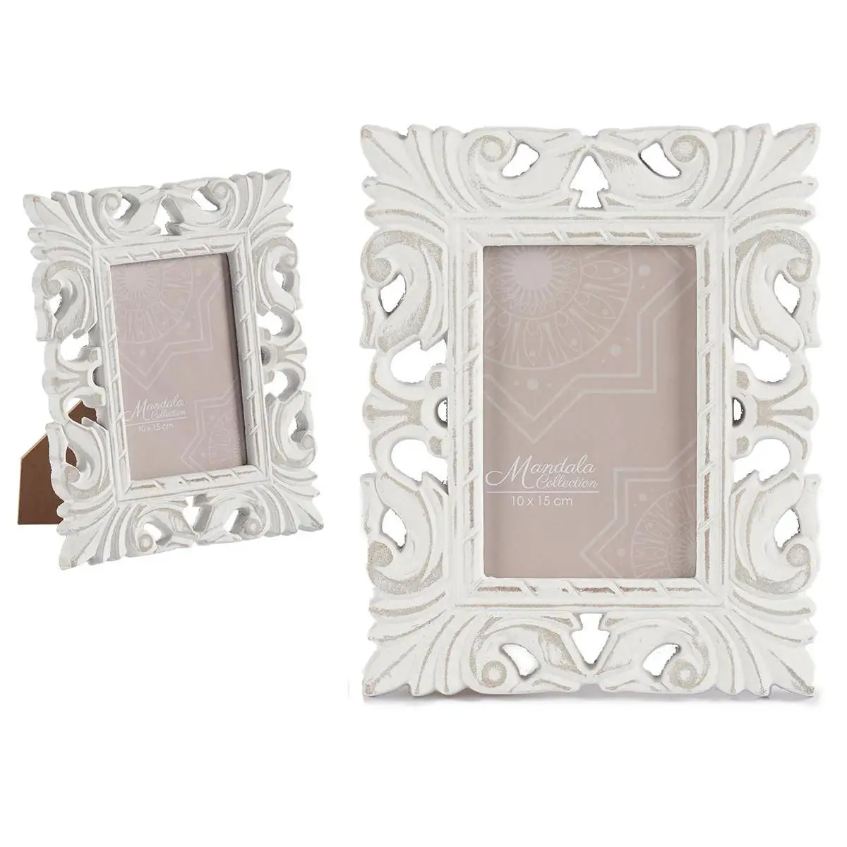 Factory Cuadros - Portafoto Calado Isabel Madera Blanco 10x15 - Marcos de Foto Decorativo