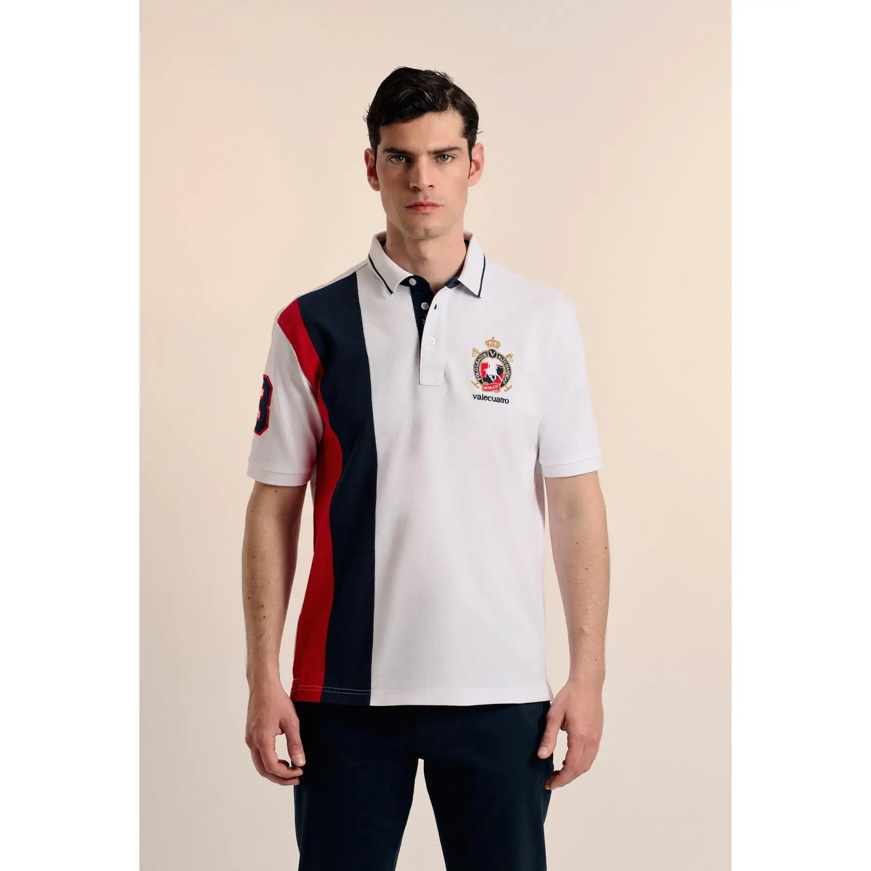 Polo Valecuatro tricolor escudo blanco