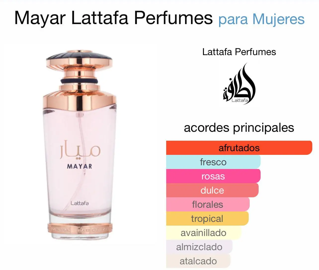 Mayar Lattafa 100 ml - Eau de Parfum, a vibrant perfume with notes of bergamot, lemon, and jasmine, inspired by the essence of the ancient Maya civilization, perfect for women seeking a long-lasting fragrance.