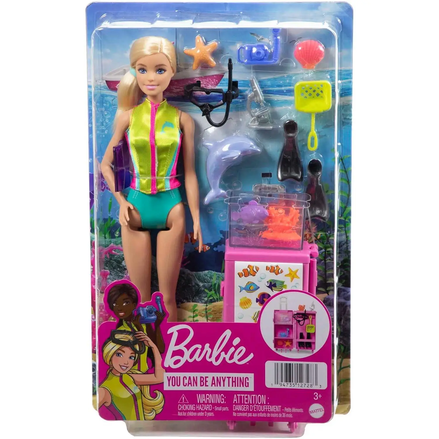 Mattel Barbie - tu puedes ser Bióloga Marina con Equipo de Buceo y accesorios  +3 años (Mattel HMH26)
