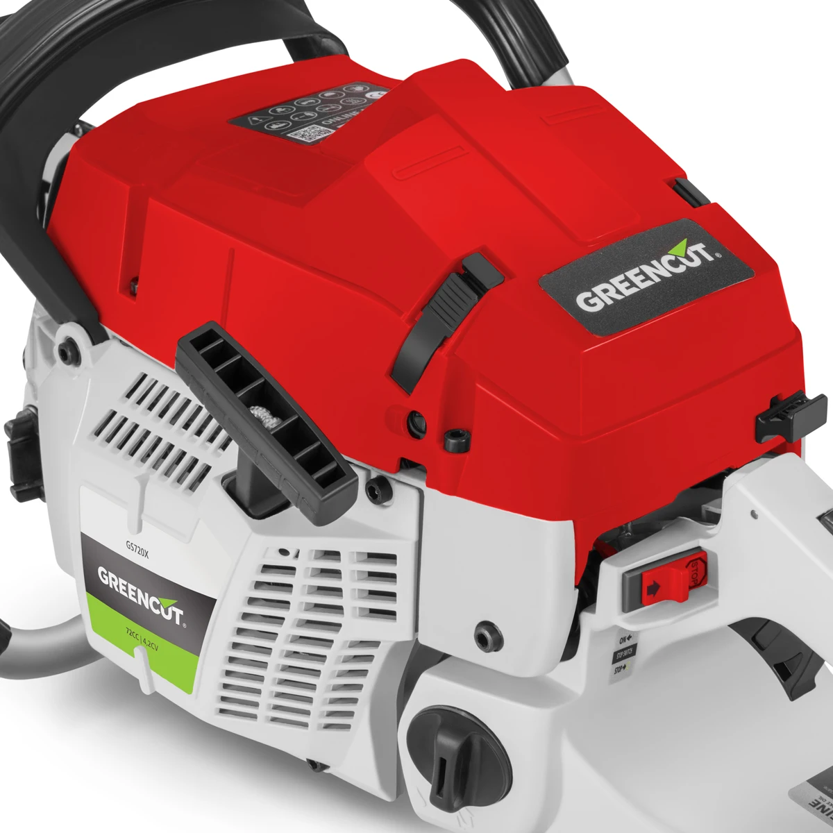 Greencut gs720x - gasoline chainsaw, 2-stroke 72cc thermal engine, 24 toothed bar, for felling and pruning, ergonomic handlebar
