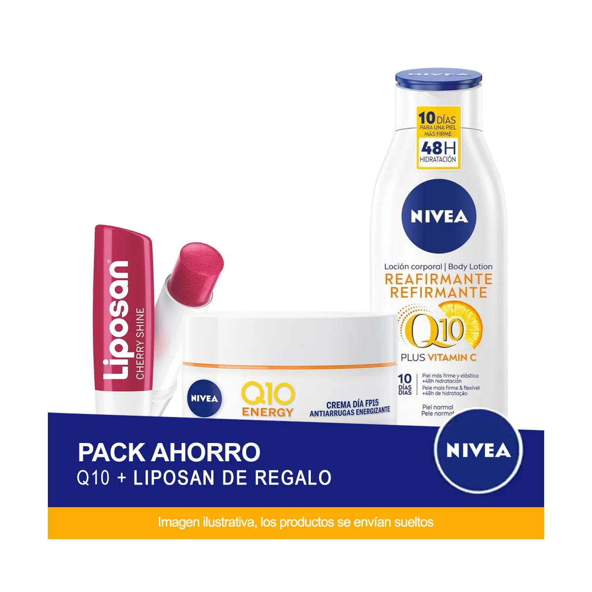 Nivea Q10 Pack ahorro - Crema facial de día y loción corporal + Liposan Regalo