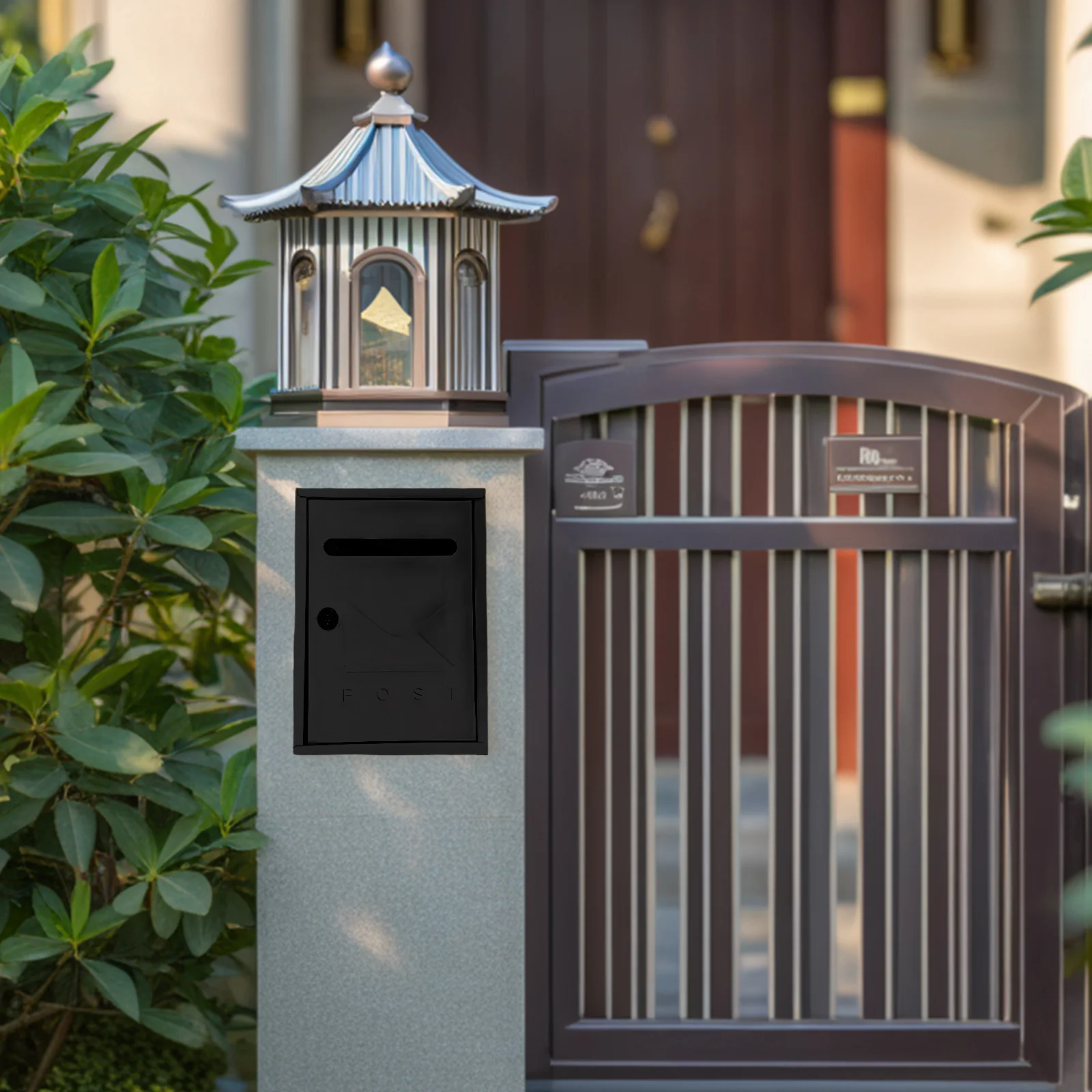 Compact steel vertical wall mailbox with lock - large opening - includes screws (white/black)