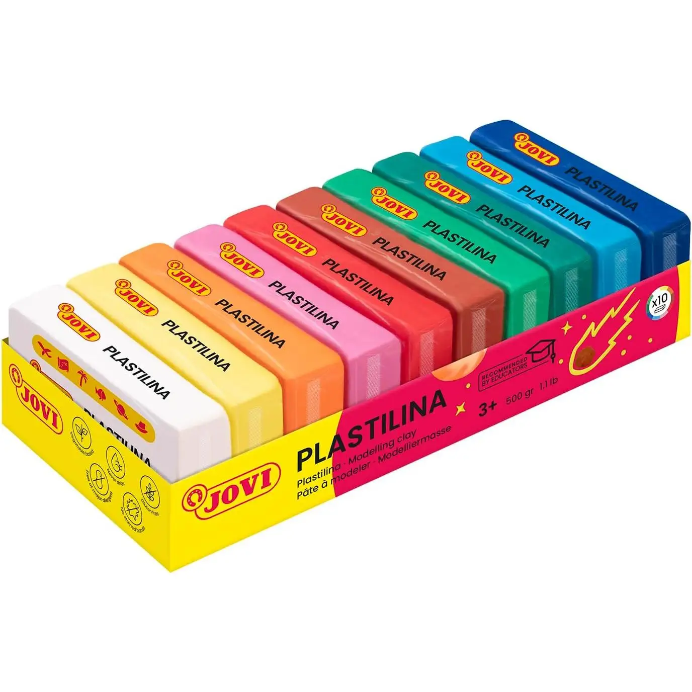 Jovi plasticine pack kit of 10 pastilles units of plasticine assorted colors, small size, does not dry, moldable with great plasticity, educational gift for children, ideal for school, replacement. Back to school, primary school supplies