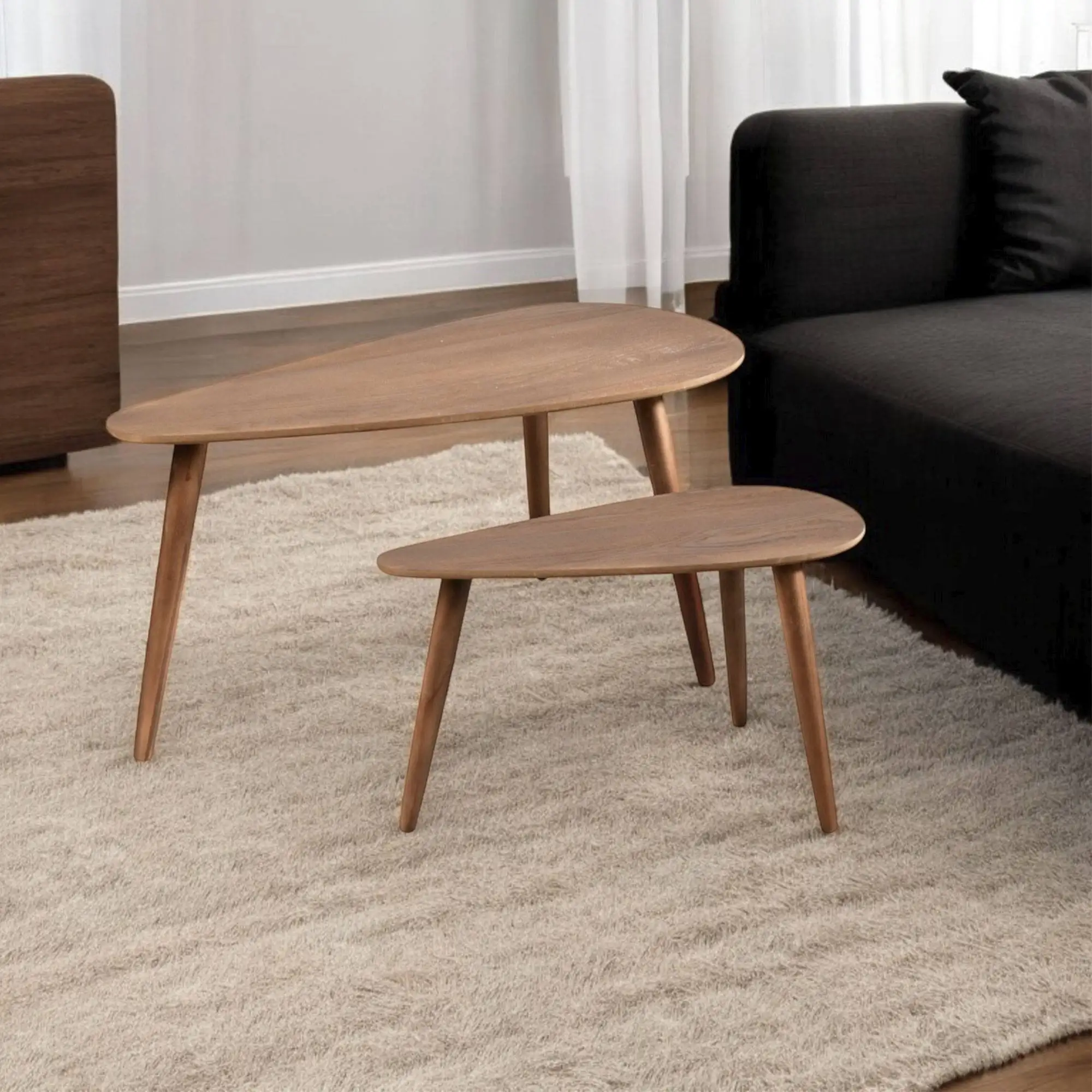 Well home set of 2 drop-shaped side tables, elegant and functional dark walnut color