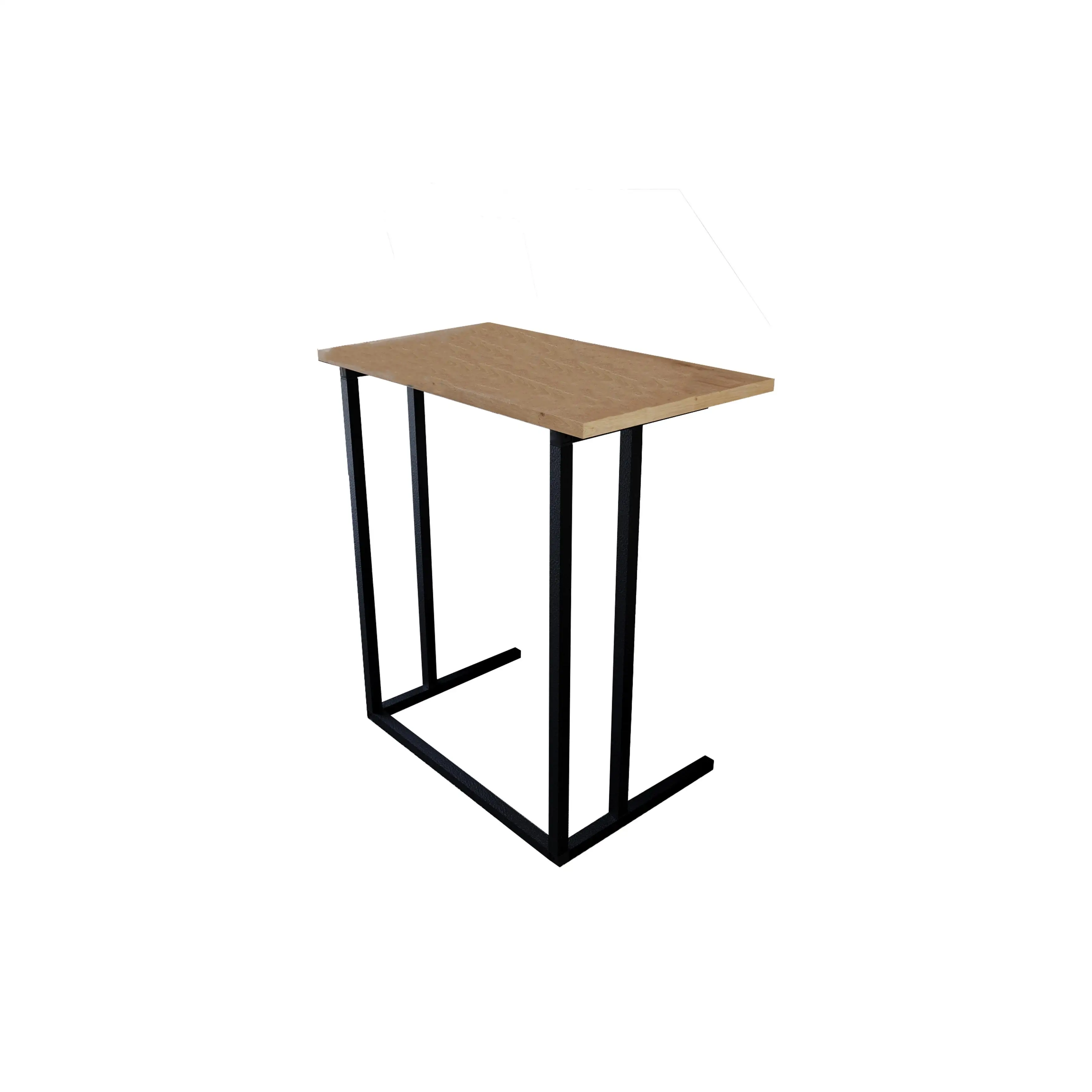 Mesa auxiliar, Mesa de Ordenador portátil, Mesa de sofá, Mesa de Centro móvil, Mesita de Noche. Estilo industrial. Estructura metálica negra y tablero melamina color roble Safir. (Alto 66 cm/Ancho 60 cm/Fondo 36 cm)