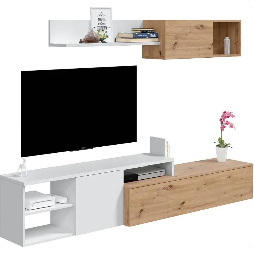 MOBELCENTER - Conjunto de Muebles para Salón Julia, Acabados Roble Nodi y Blanco Artik, Fácil Montaje y Gran Almacenamiento (1294)