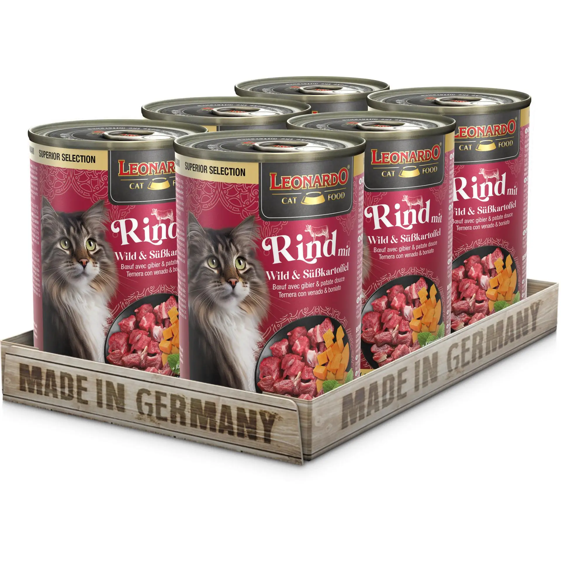 Pack 6X400 Gr - Leonardo Comida Húmeda Superior de Ternera con Venado y Boniato para Gatos