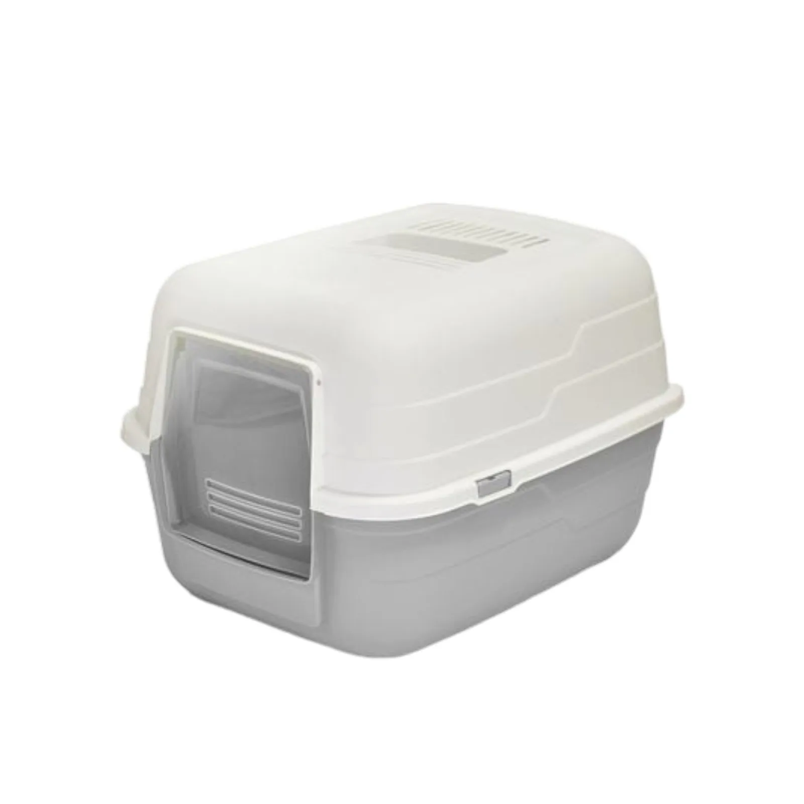 Arenero Gris para Gatos 48 x 38 x 32 cm Caja para arena de gato Desmontable y Transpirable Arenero Grande de Plástico con Cubierta de Tapa Abatible Bandeja de Arena Higiénica para Mascotas