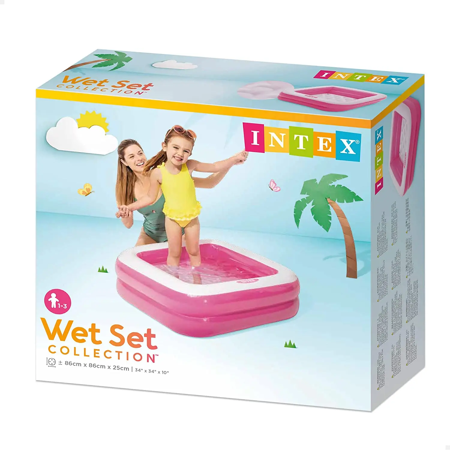 Piscina infantil hinchable intex cuadrada 86x86x25 cm, Se envía un color Aleatorios (rosa o verde lima), 1 unidad - Si quiere un color concreto consulte con el vendedor disponibilidad antes de