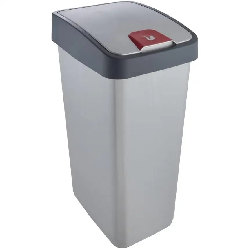 Ninguno Cubo De Basura Premium 45 L Tapa Abatible Keeeper Plata