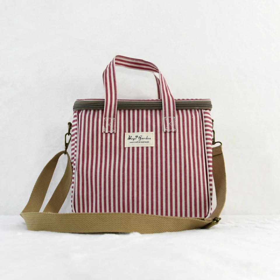 Bags Garden- Bolsa Nevera Impermeable a Rayas con Asa y Correa Ajustable | Bolsa Térmica para Picnic, Trabajo o Escuela