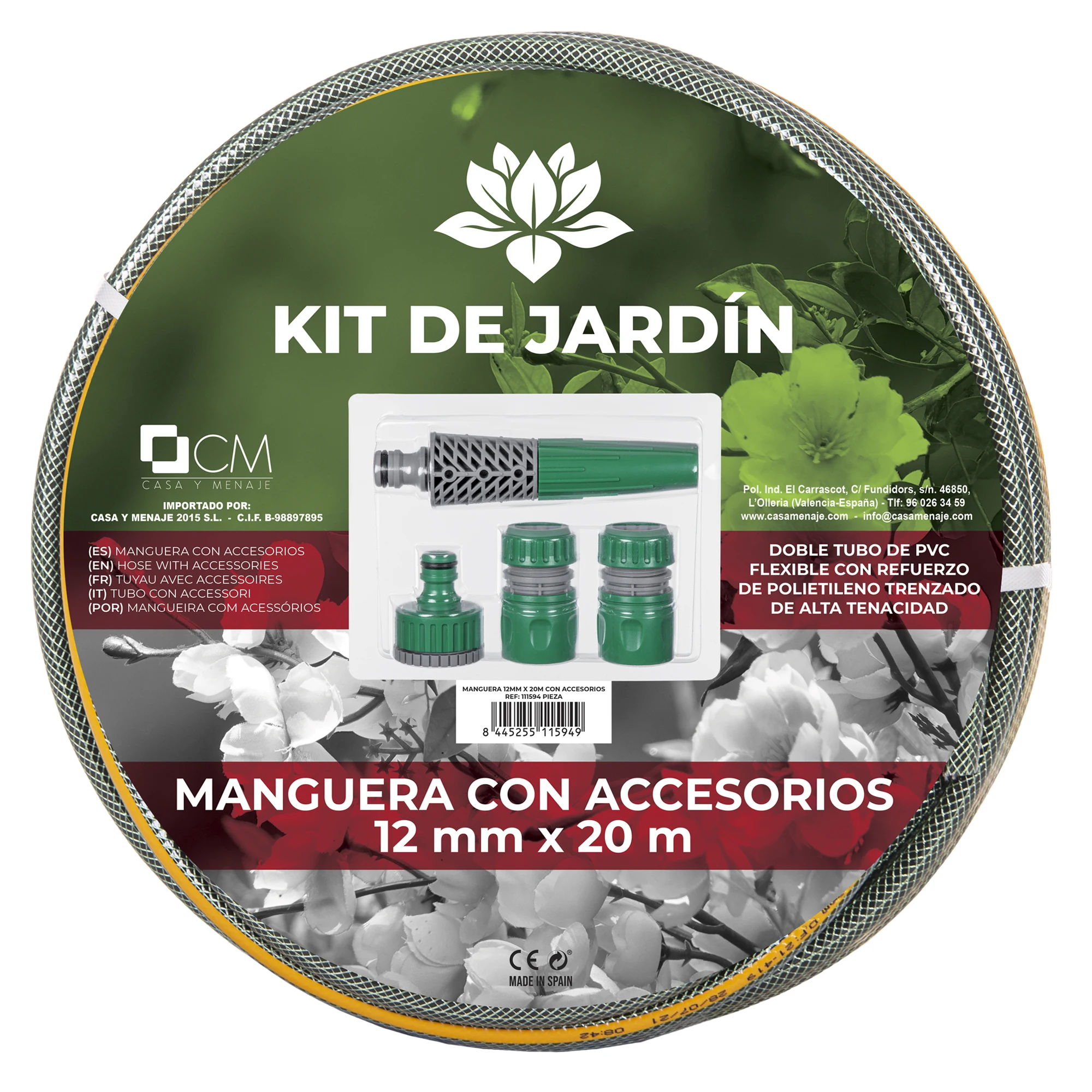 Manguera Jardín Flexible con Adaptadores de Grifo y Boquilla de Riego - Manguera de Agua para el Jardín - 20 Metros
