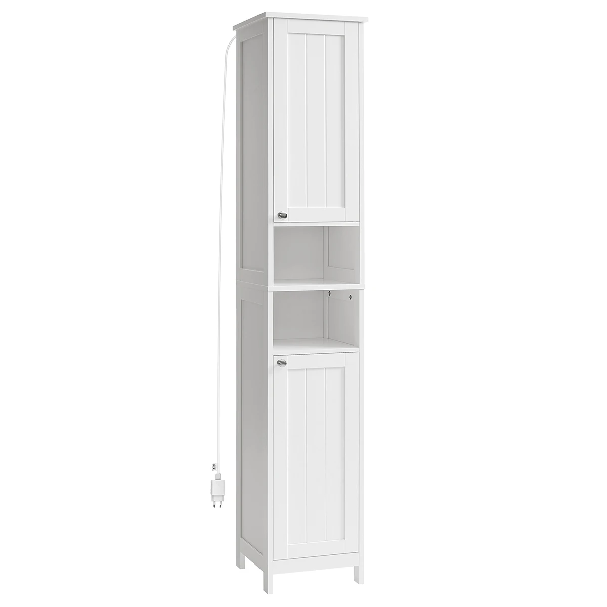 VASAGLE Mobile Bagno Alto con Illuminazione, Armadio Sottile, con Ripiani Regolabili, Scomparti Aperti, per Piccoli Spazi, Moderno, Bianco Nuvola/Grigio Piccione