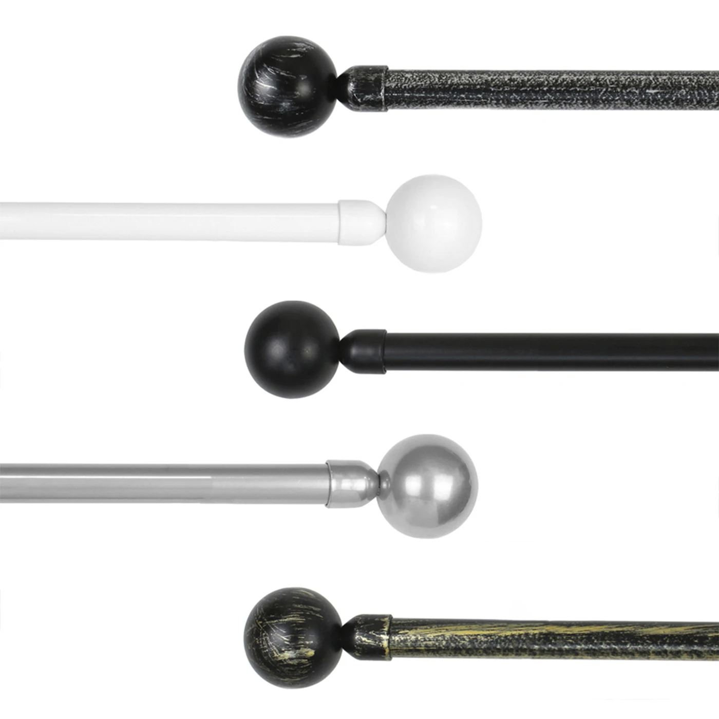 Barra de Forja Cortinas Extensible, Universal, Palo Delgado, Barras de Cortinas Decorativas, Barra Extensible de Metal con 2 Terminales, Soportes y Tornillos - Bola