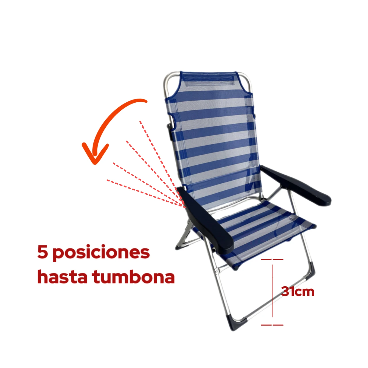 VICTORIA & ANDREA®67x66x99 cm Foldable 5-position Beach Chair Convertible Lounger Stretchy Frame Aluminum Textile Stretchy Camping Beach Garden Chair