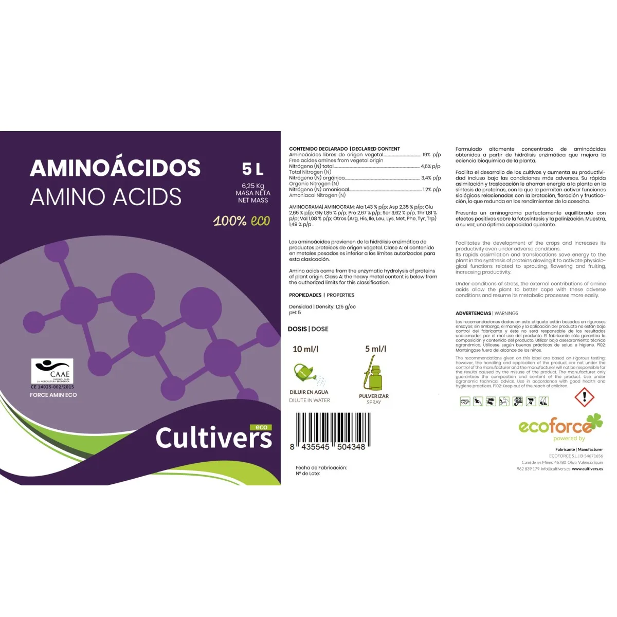 CULTIVERS vegetable amino acid fertilizer 5 L. Outdoor and indoor plant growth enhancer fertilizer