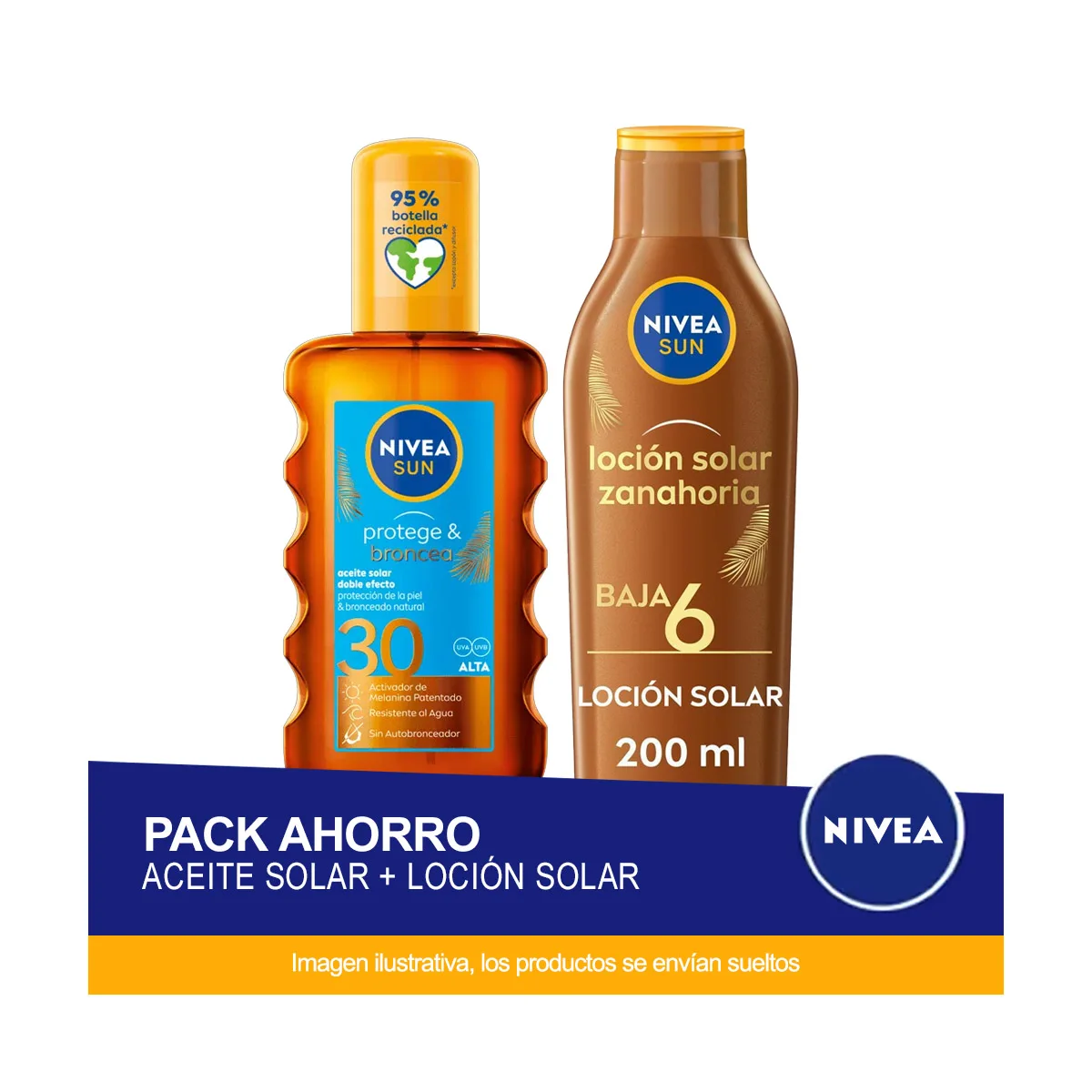 NIVEA SUN Pack ahorro protector solar - Contiene Aceite Solar en Spray Protege & Broncea FP30 + Loción solar zanahoria bronceado intenso SPF6