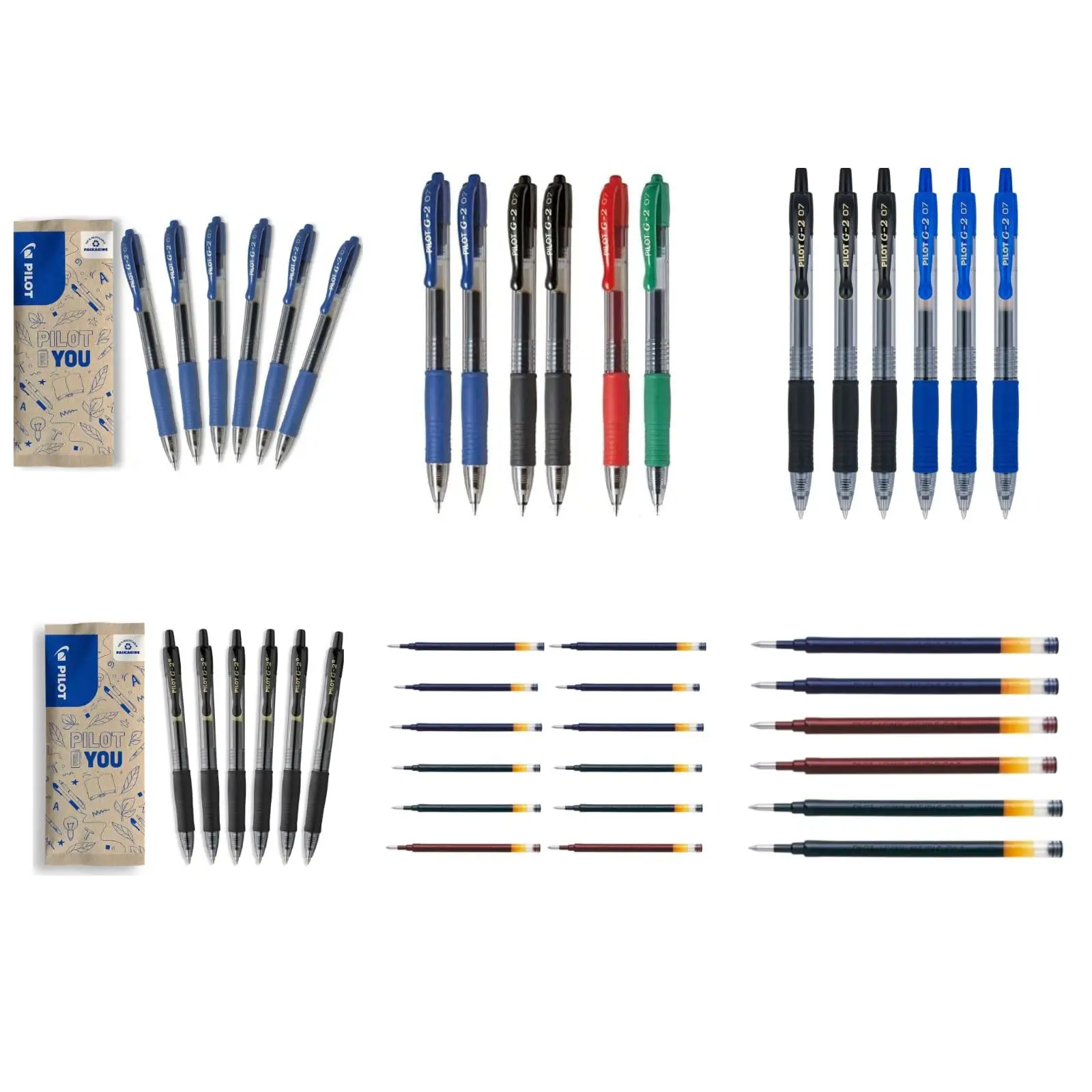PILOT G2 Boligrafos Roller de Tinta de Gel - Retráctiles y Recargables - Excelente Comodidad de Escritura - Azul/Negro/Rojo/Verde y recambios G2 surtido de modelos para elegir - Punta Media 0.7mm