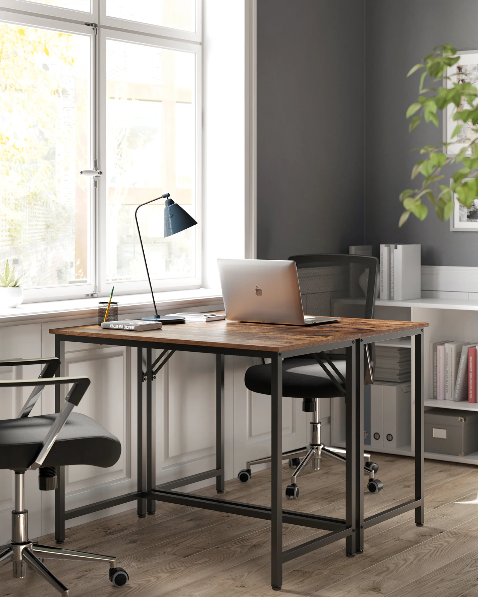 Vasagle desk, small office table and work station, table for teleworking, study, bedroom, 50 x 100 x 76 cm, industrial style, metal structure, rustic brown and ink black