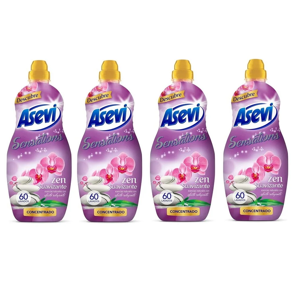 ASEVI Suavizante Sensations Zen 60 Lavados, Pack Ahorro 4x60 Total 240 Lavados, Suavizante Concentrado Para La Ropa, Fragancia Suave y Cuidada, Esencias Naturales Con Efecto Relajante