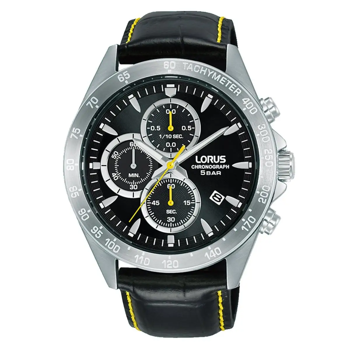 Lorus Reloj Hombre Caja De Acero Pulsera Genuine Leather De Color Negro Resistente Al Agua 5 Atm