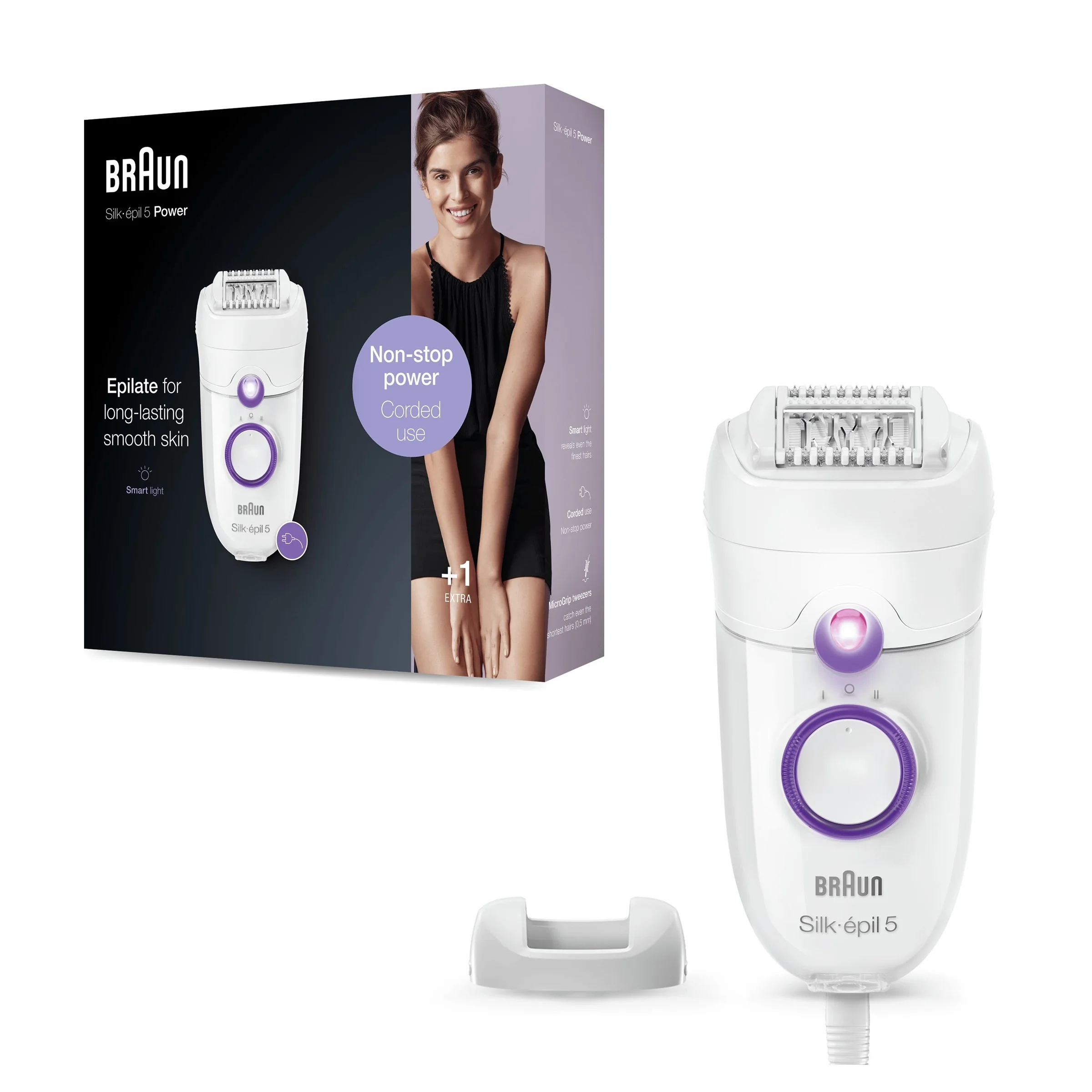 BRAUN Silk-épil SE5-505PDepiladora para mujer, contornos difíciles, ajuste velocidad, depilación cómoda