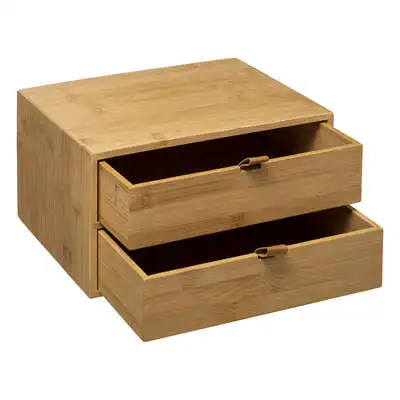 Factory Cuadros - Caja de Bambú con 2 Cajones de Almacenaje para Accesorios de Belleza y Maquillaje
