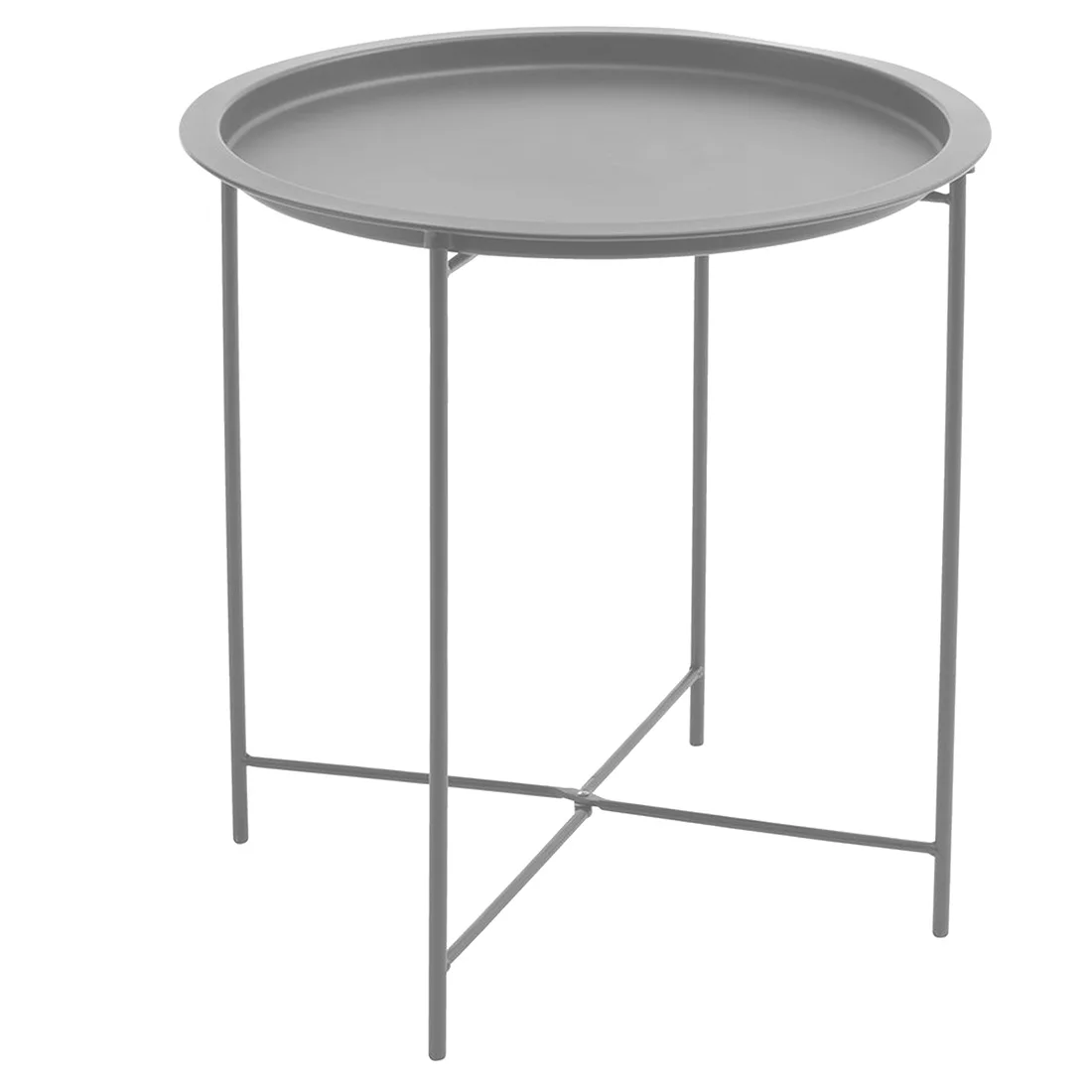 Acomoda Textil – Mesa Auxiliar Plegable de Metal para Recibidor, Salón y Oficina. Mesita de Café Redonda para Centro con Bandeja Extraíble Decorativa, Cómoda y Ligera 47x51 cm.