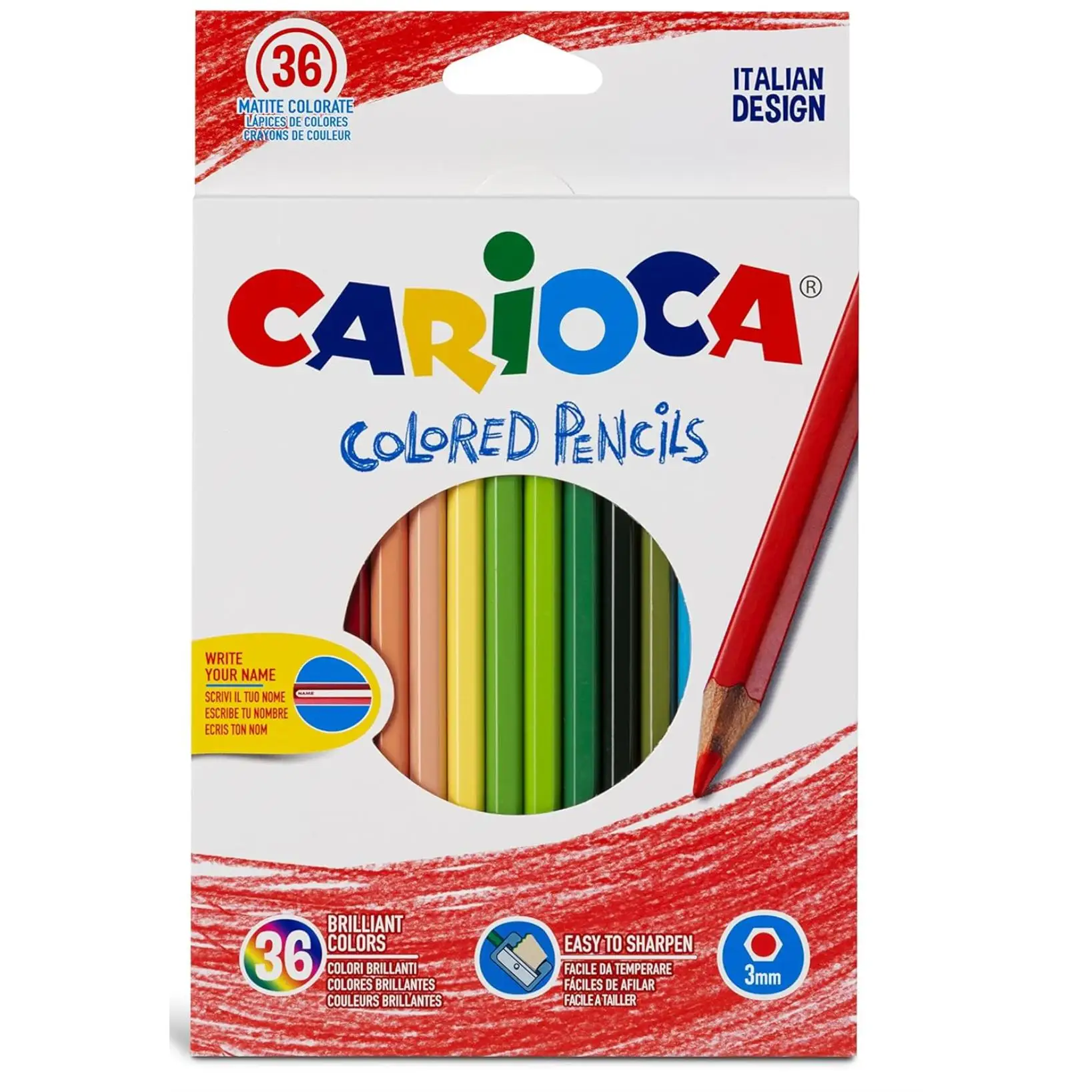 Carioca Colored Pencils, Hexagonal Resin Pencils, for Children and Adults, Drawing and Coloring, Soft Writing, Various Colors, 36 Pieces