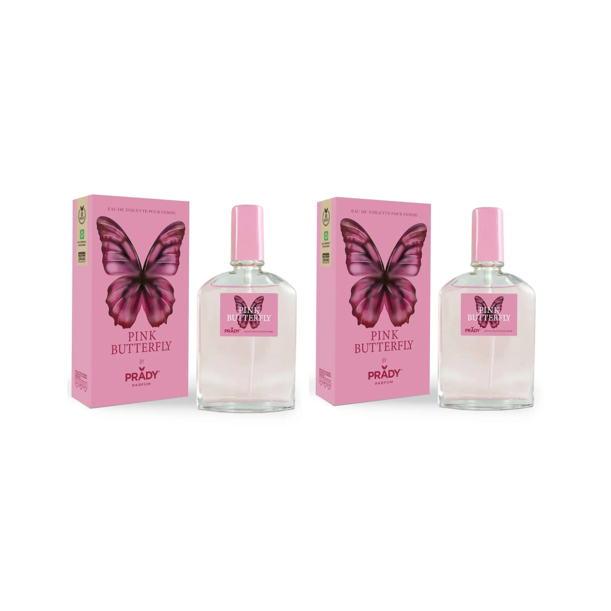 2 UNIDADES 85 ML Eau de Toilette Mujer Pink Butterfly – Prady | Aroma Floral, Dulce y Juvenil