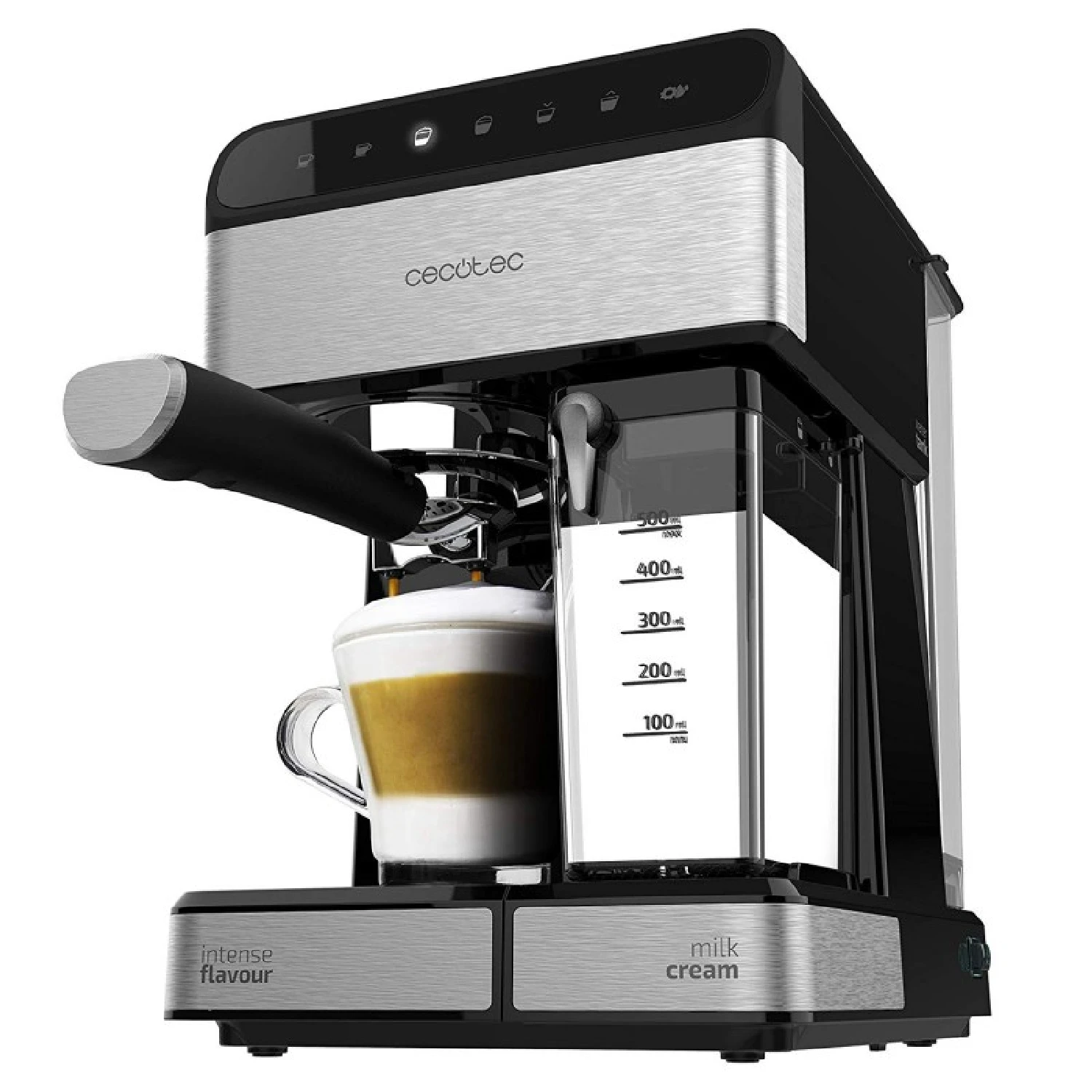 Cecotec Cafetera Semiautomatica Power Instant-ccino 20 Touch Serie Nera. 1350 W, 20 Bares de Presión, Tanque de Leche de 500ml