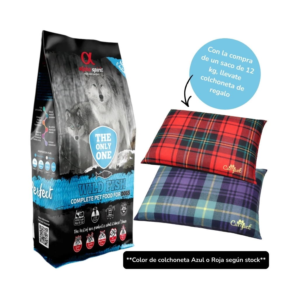 ALPHA SPIRIT Wild Fish - Alimento Completo en Pienso Seco para Perros Adultos de Todas las Razas (Regalo Colchoneta en Saco de 12 kg) **COLOR COLCHONETA SEGUN STOCK**