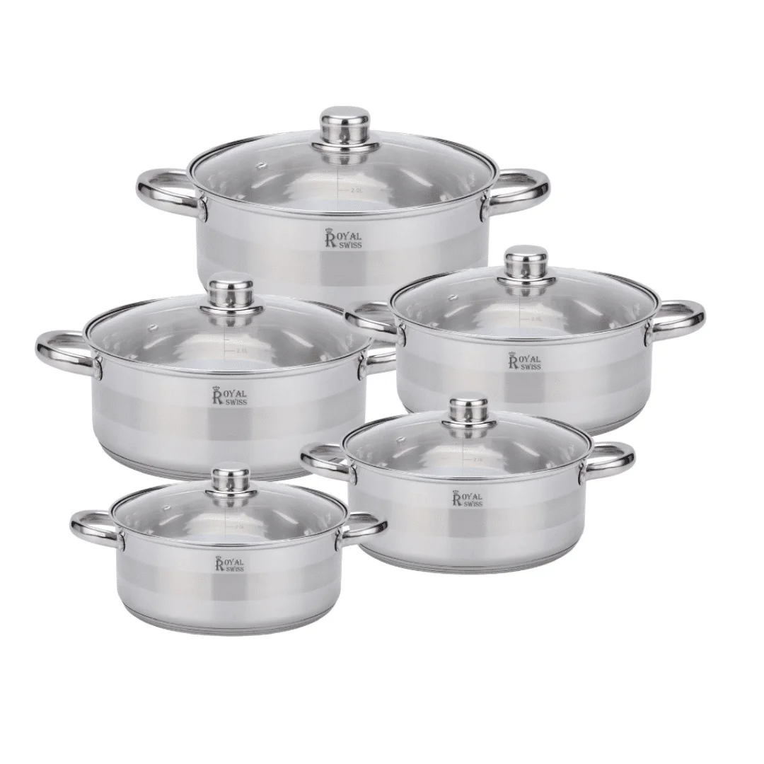 Juego De Ollas 10 Piezas - Acero Inoxidable + Tapas De Vidrio. Apto Para Todo Tipo De Cocina - INDUCCION - SHIRO
