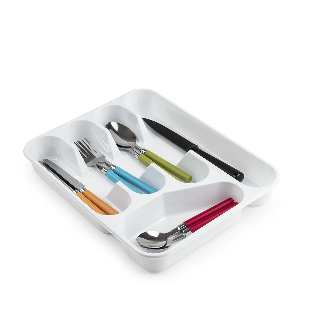 Cubertero Basic Plástico 5 Compartimentos Gris, Cocina, Organizador Bandeja Porta Cubiertos - Plastic Forte