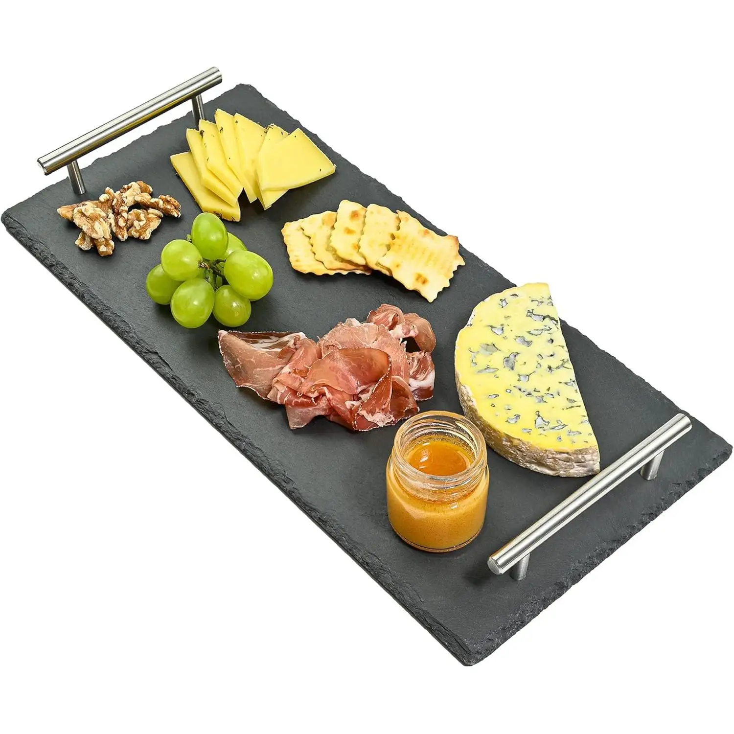 Bandeja de Pizarra para Aperitivos, con Asas de Acero para Servir Comida