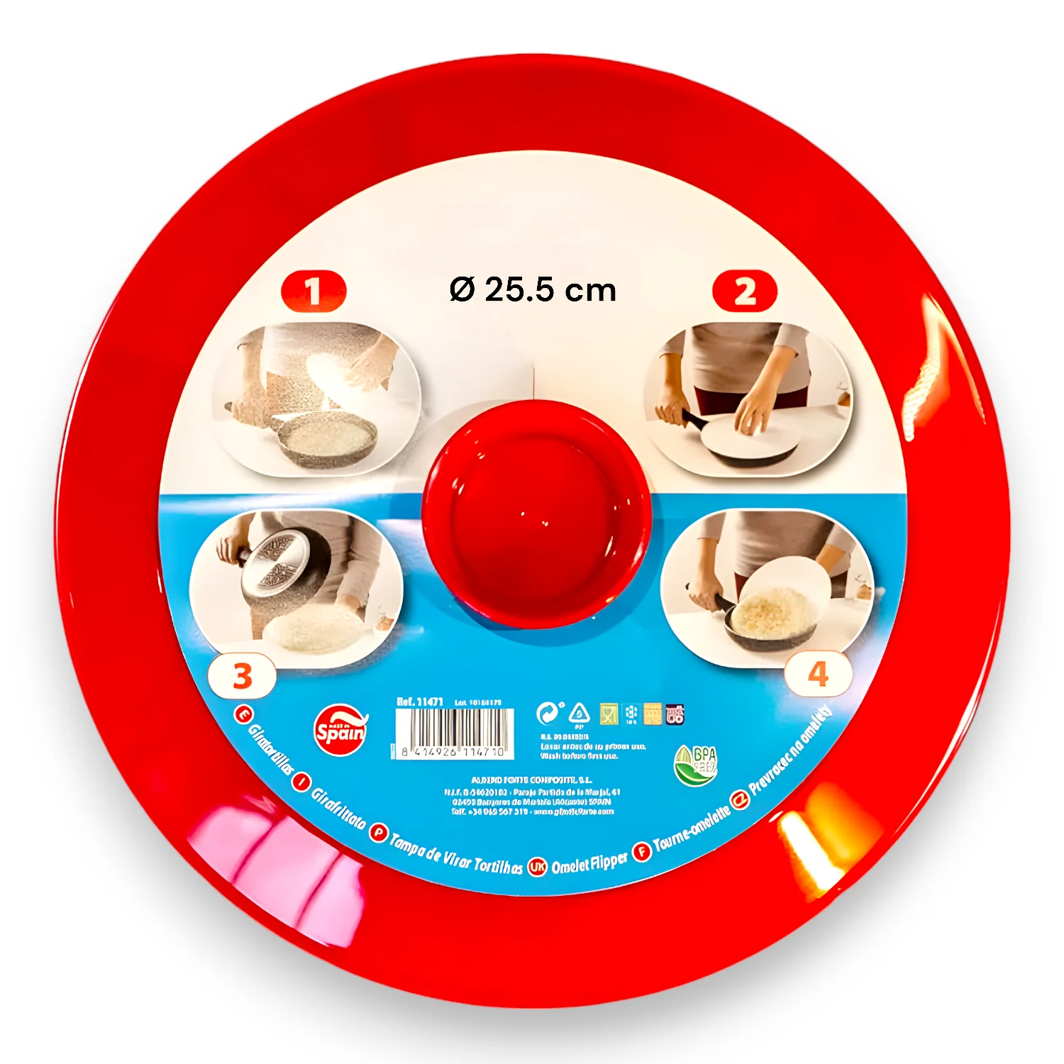 Gira Tortillas de 25,5cm Tapa para Volterar Tortillas de Forma Fácil y Segura Omelet Flipper Gira Frittata Tampa de Virar Tortilhas - WIAAM,AM3