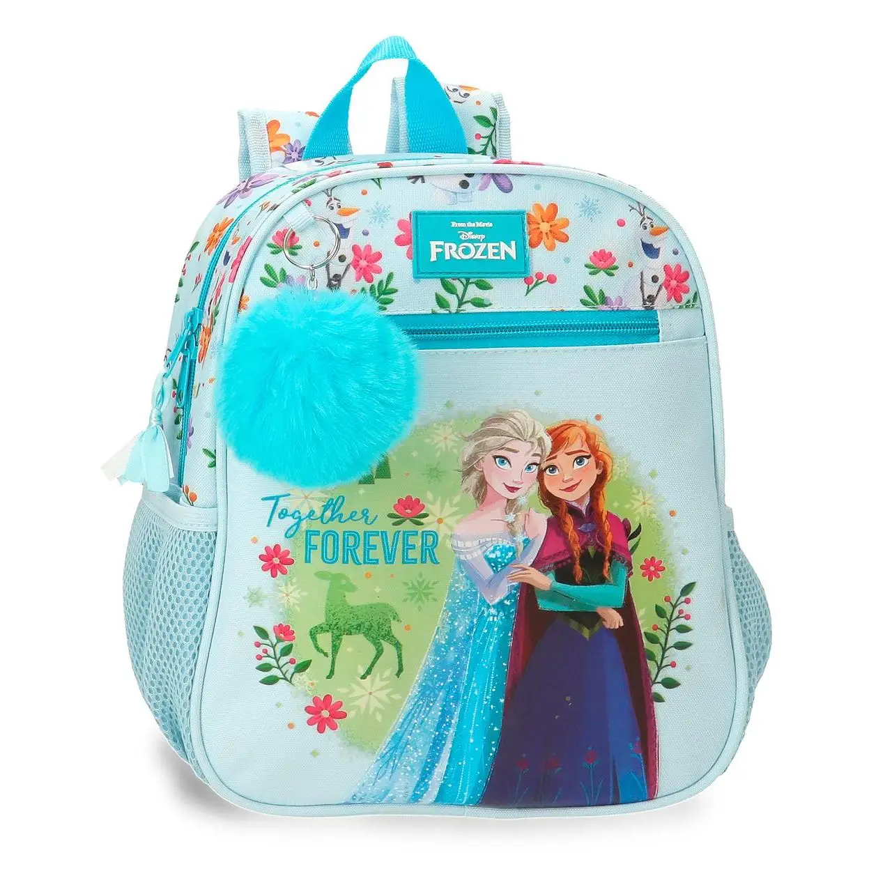 Mochila escolar adaptable a carro Frozen Forever 23x28x10cm Azul Claro