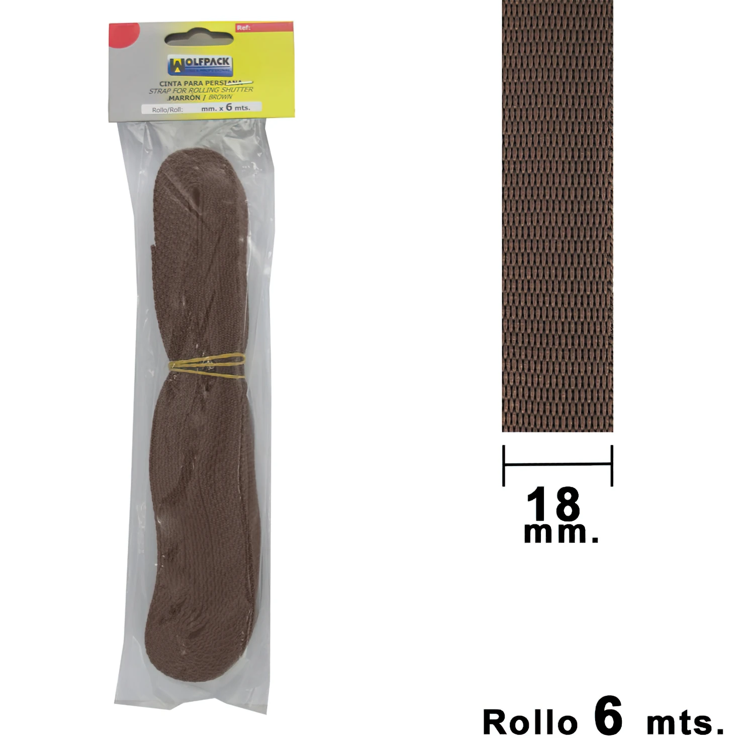 SANCO STORE - WOLFPACK LINEA PROFESIONAL Cinta Persiana Wolfpack Marrón 18 mm. Rollo 6 Metros