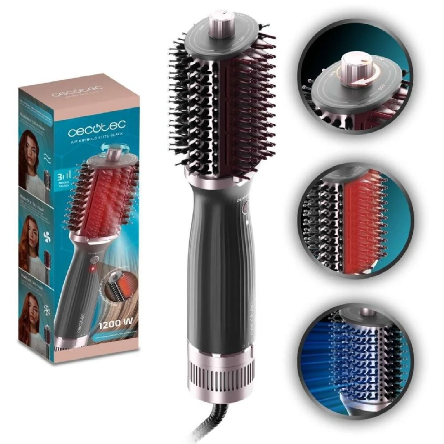 Cecotec Cepillo Moldeador Air DryBold Elite Black. Air DryBold Elite Black. 1200W, 3 modos: Seca, Moldea y Alisa