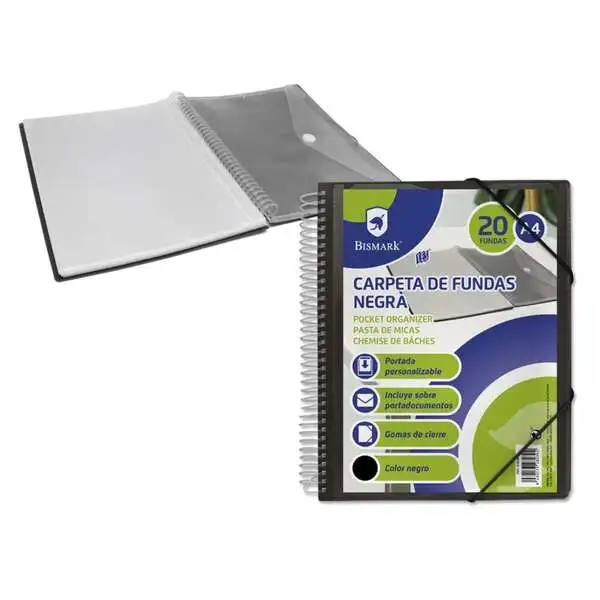 Bismark carpeta con 20 fundas transparentes - formato a4 - incluye sobre portadocumentos - cierre de gomas