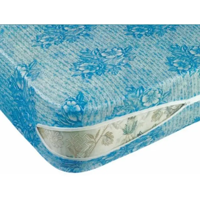 FUNDA COLCHON modelo AZAHAR de tejido de punto elástico ajustable color azul con estampado de flores blancas. Disponible en varias medidas.
