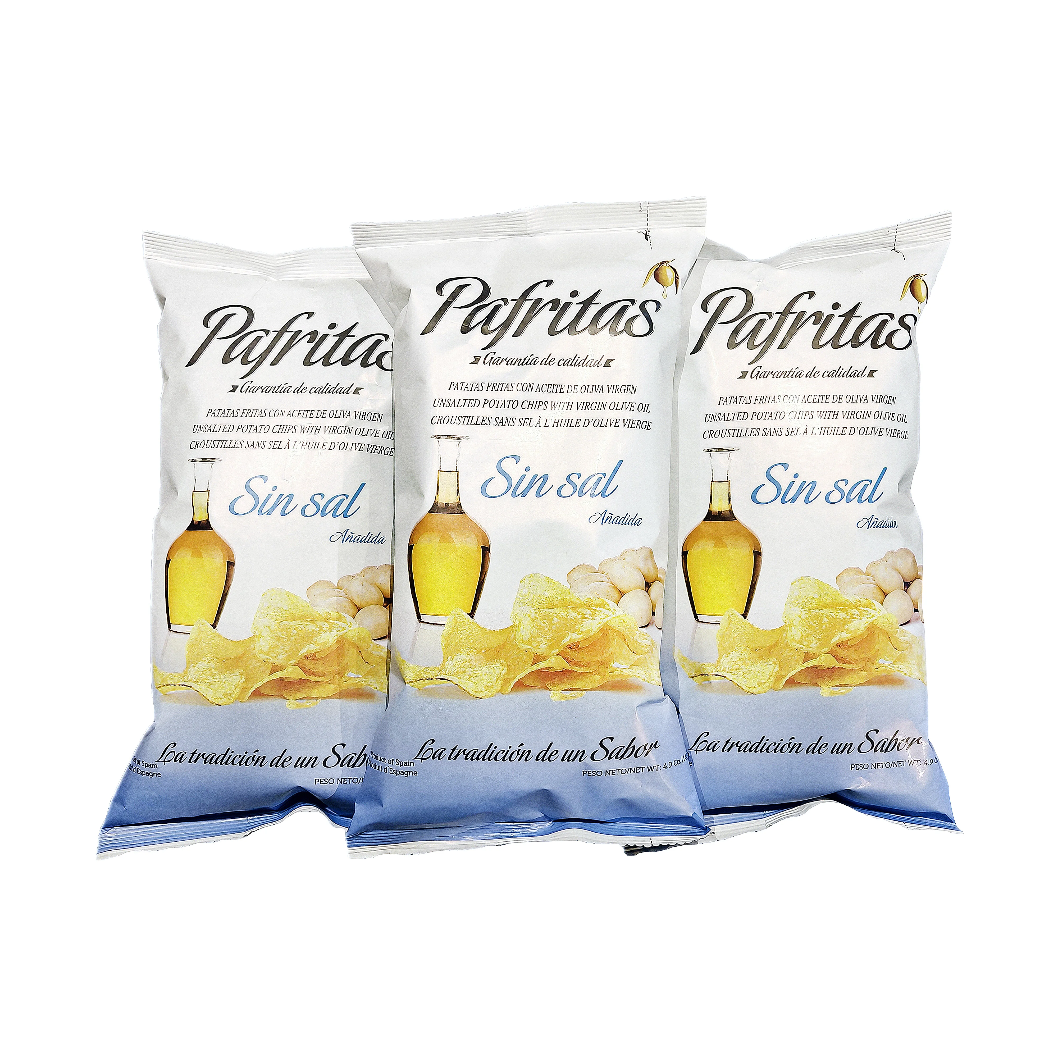 Patatas fritas sin sal con aceite de oliva virgen, pack de 3 unidades. Pafritas