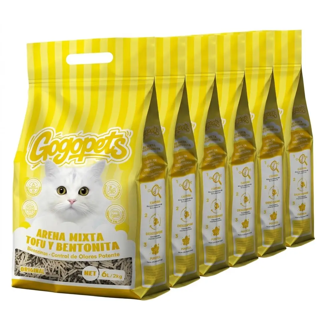 Arena de Tofu para Gatos 12kg Tofu y Bentonita, Libre de Polvo y fácil de aglomerar, Control de olores, se Puede desechar en el Inodoro GOGOPETS