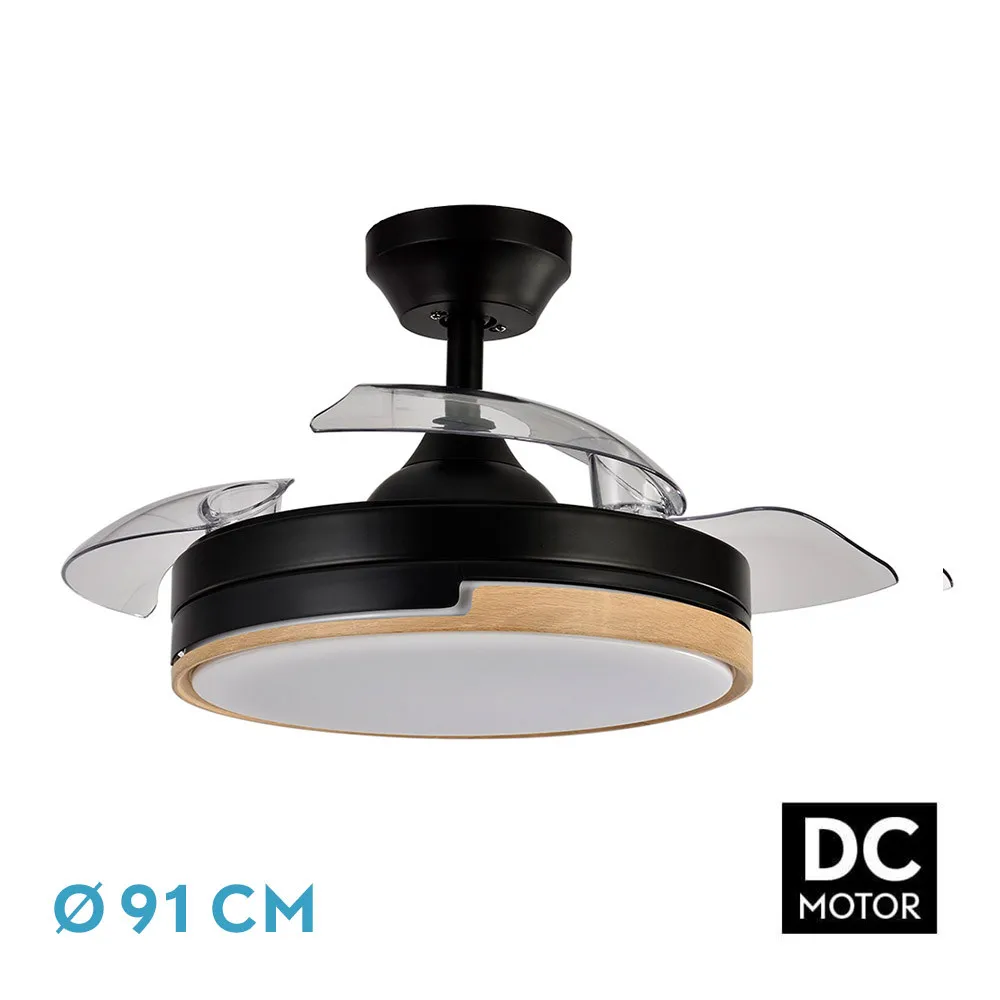 Dc fan 48w olimpia black/wood 3blades 91d 4800 lm 6vel 3000k,4500k,6000k, remote+timer+memory manufilamp