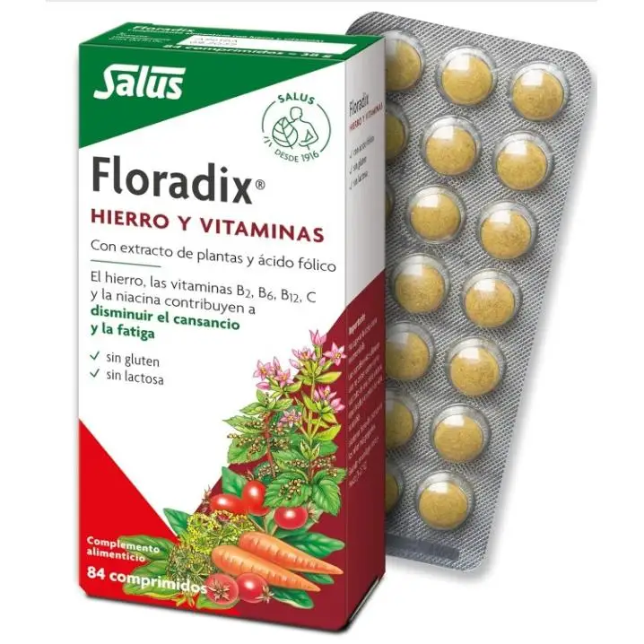 Salus -  FLORADIX  84 Comprimidos- Suplemento alimenticio 100% natural-Hierro-vitaminas-fatiga y debilidad -ayuda