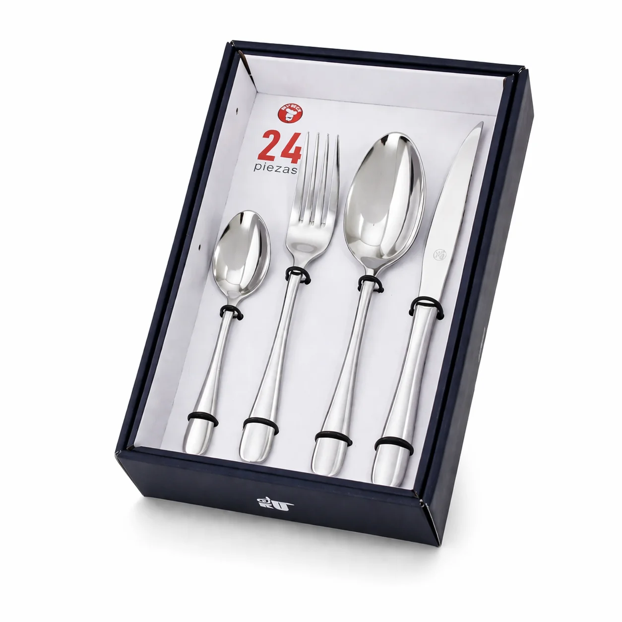 Juego de Cubiertos 24 Piezas Acero Inoxidable 18/0 Color Plata Mr.Spoon Serie Piedra – Set Cubiertos Completo con Cuchillo, Tenedor, Cuchara y Cucharilla, Apto Lavavajillas, Cubiertos Económicos para Hogar, Restaurante y Hostelería