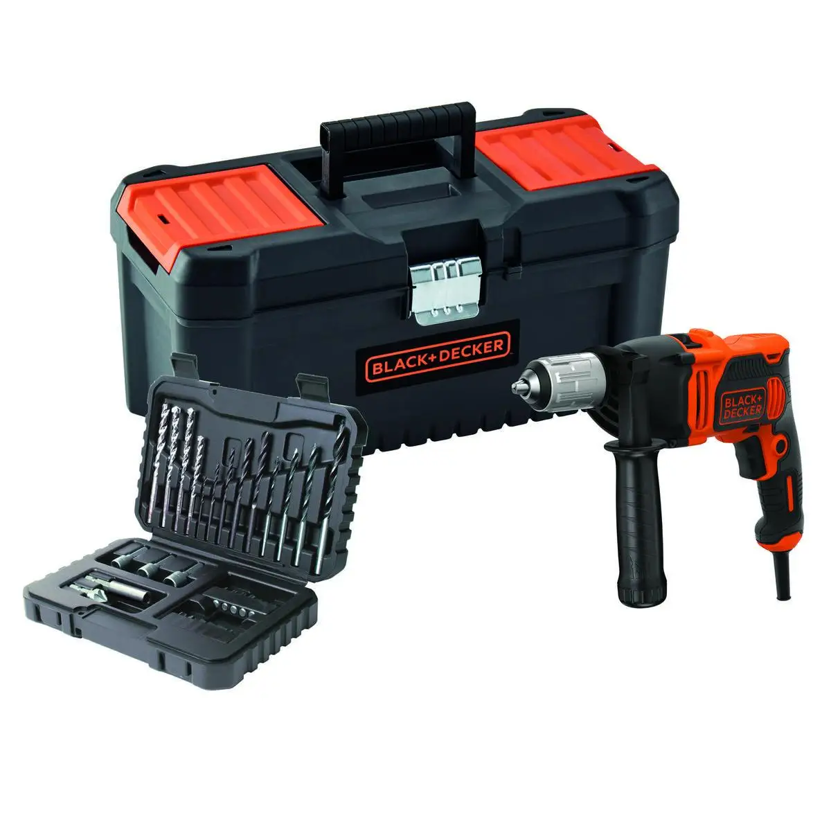 Black & Decker KIT: Taladro Percutor 850W, BEH850KA32-QS + 32 Accesorios, Empuñadura Lateral y Caja