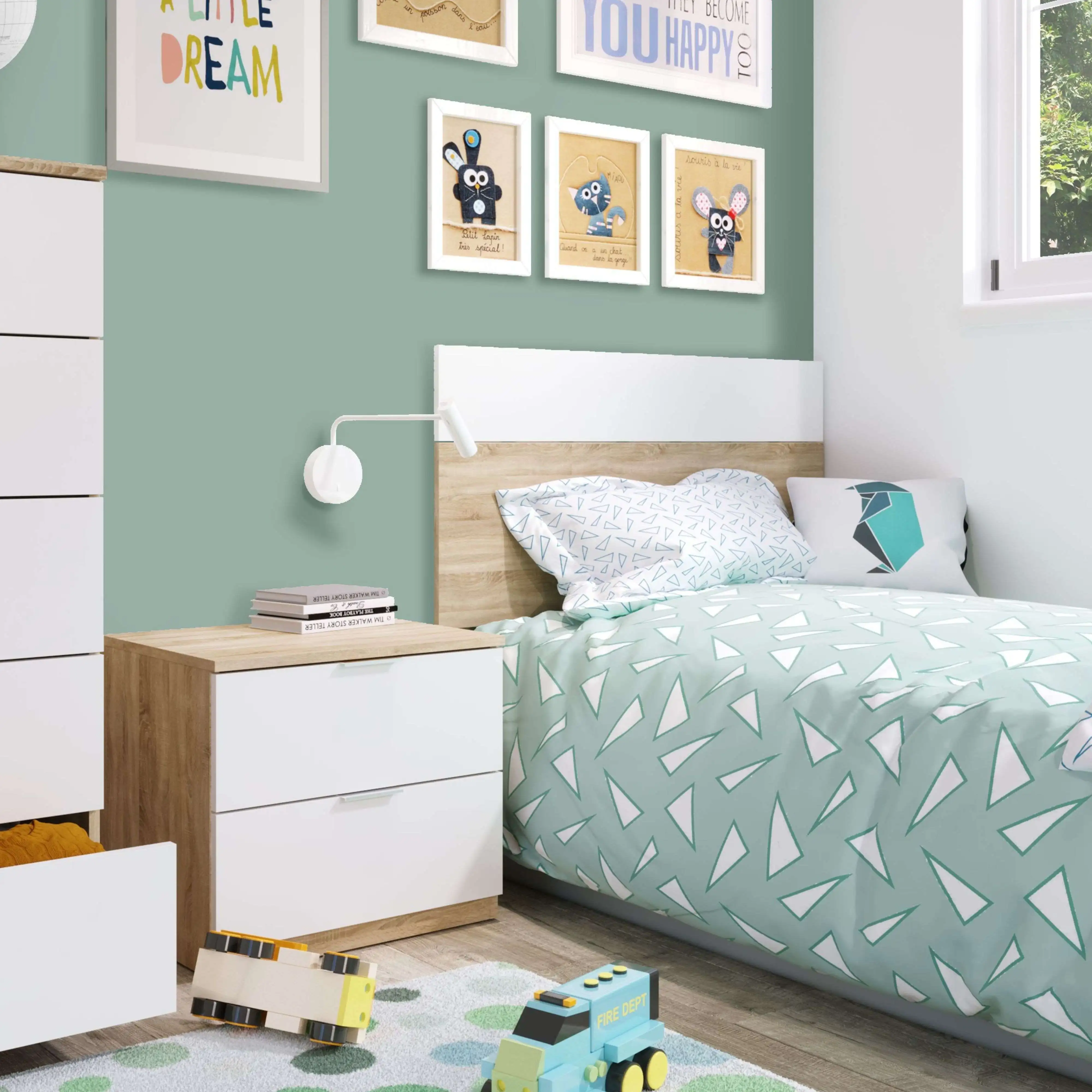 Headboard with Luca White and Oak Table