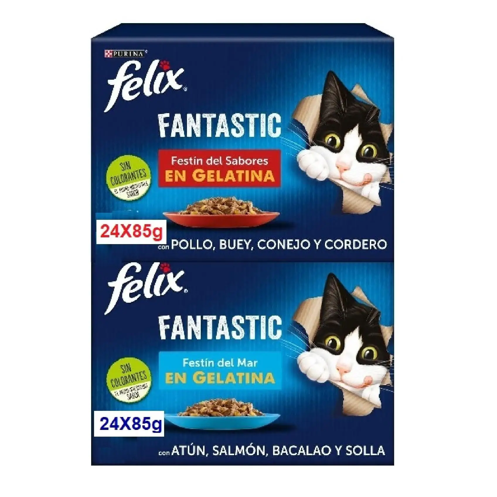 Purina felix fantastic festin de mar cat food pack 24x85g and meat pack 24x85g